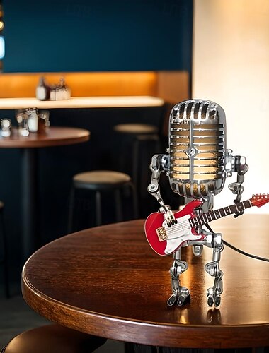 modèle usb fer forgé rétro lampe de bureau décorations robot microphone pour jouer de la guitare