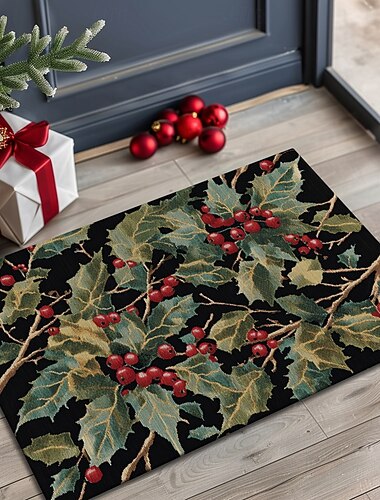クリスマスデコレーション ドアマット ポインセチア キッチンマット フロアマット 滑り止めエリアラグ 耐油ラグ 屋内屋外マット 寝室装飾 バスルームマット 玄関ラグ