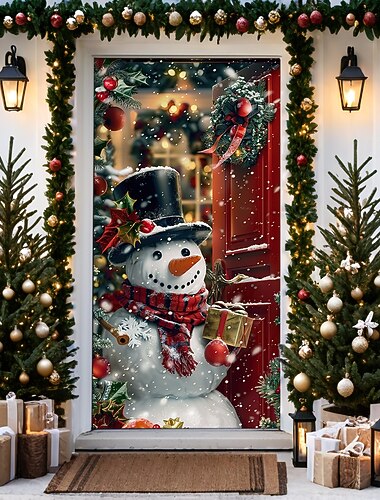Weihnachts-Türdekorationen, Türabdeckungen, Schneemann-Türteppich, Türvorhang, Dekoration, Hintergrund, Türbanner für die Haustür, Bauernhaus, Feiertagsparty, Dekorationszubehör für drinnen und
