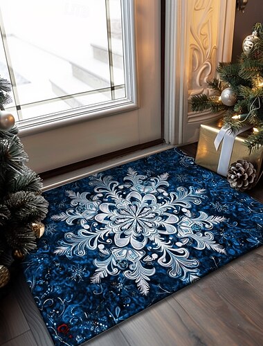 Doormat Snowflake Kitchen Mat Floor Mat Non-Slip Area Rug Oil Proof Rug Indoor Outdoor Mat Bedroom Decor Bathroom Mat Entrance Rug