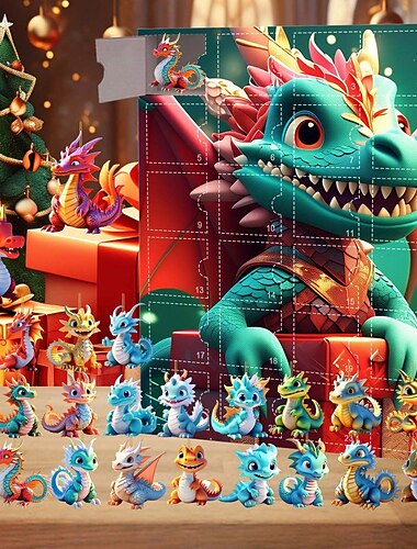 Adornos de calendario de adviento navideño, kit de 24 adornos navideños de bebé dragón lindo acrílico 2d, regalo de 24 días de cuenta regresiva, mini adornos colgantes de árbol de Navidad para