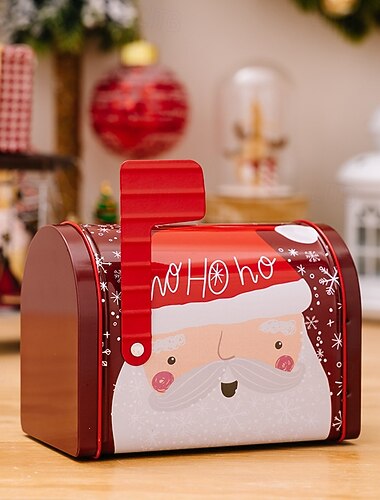 Weihnachts-Briefkasten-Blechgeschenkbox, Süßigkeitenhalter aus Metall, Weihnachtsdekoration, Briefkastendose mit Feiertagsmotiven für Geschenke und Leckereien, kreative Tischdekoration