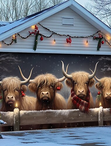 kerst buiten garagedeur afdekking kerstbanner hooglandvee grote kerst achtergrond decoratie voor vakantie buiten garagedeur huis muurdecoraties