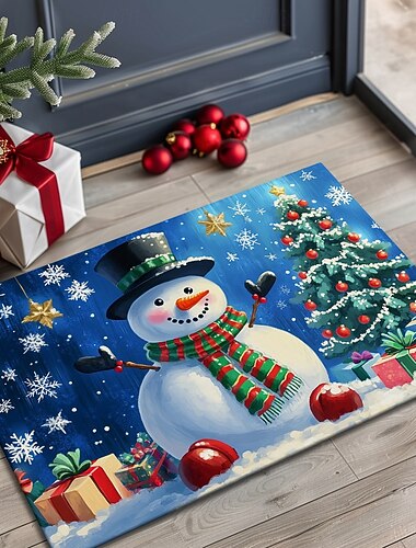 Weihnachtsdekoration Fußmatte Schneemann Küchenmatte Bodenmatte rutschfester Flächenteppich Ölbeständiger Teppich Indoor Outdoor Matte Schlafzimmerdeko Badezimmermatte Eingangsteppich
