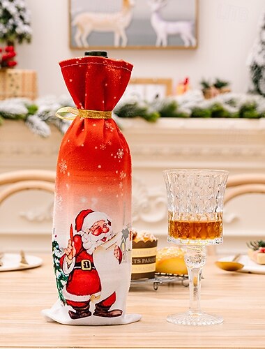 vánoční obaly na láhve, vánoční dekorace vánoční večírek ultra měkká tkanina karikatura santa láhve na víno a šampaňské
