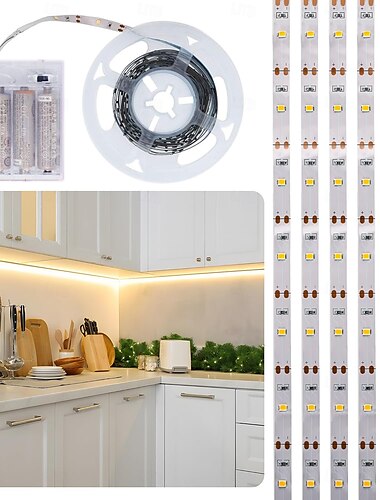  USB LED Light Strip White with Battery Box (Excluding Battery), 1-3M LED White Strip Light Can cut LED Suitable for Bedrooms Mirrors Parties Camping Birthdays Christmas