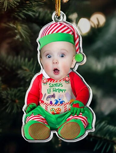 Ornements de Noël en Photo Personnalisés Acryliques 2D Visage de Bébé Ornements de Sapin de Noël Décoration de Noël Pendentif Accrocheur Cadeaux
