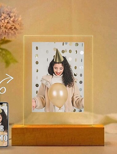 lampada fotografica personalizzata foto personalizzata luce notturna acrilica alimentata tramite USB bianco caldo aggiungi la tua immagine il regalo di compleanno perfetto per compleanno famiglia