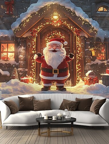 kerstversiering hangend wandtapijt wandkunst kerstman open haard groot wandtapijt muurschildering decor foto achtergrond deken gordijn huis slaapkamer woonkamer