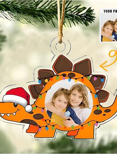 Προσωποποιημένα χριστουγεννιάτικα στολίδια φωτογραφίας από ακρυλικό 2D εξατομικευμένα στολίδια για το χριστουγεννιάτικο δέντρο κρεμαστά δώρα με χαριτωμένο δεινοσαύρο