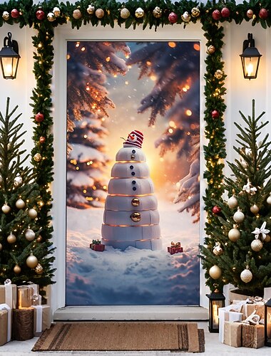 Weihnachtstürdekorationen, Türabdeckungen, Schneemann, Haustür-Wandteppich, Türvorhang, Dekoration, Hintergrund, Türbanner für die Haustür, Bauernhaus, Weihnachtsfeiertags-Party-Dekoration, Zubehör,
