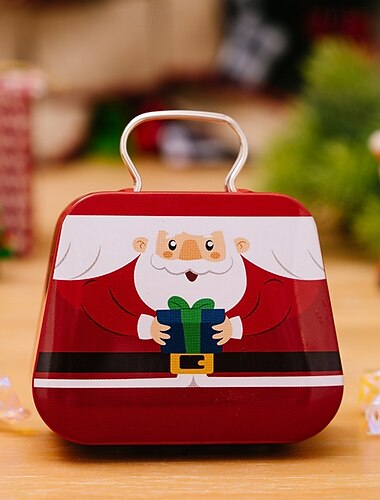 draagbare kerstcadeaudoos, snoepcontainer met handvat, kleine metalen doos voor kindercadeaus, koekjescadeaudoos, kerstvakantiedecoratie