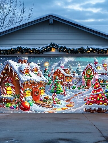 bannière de noël décorations de porte de Noël couverture de porte de garage extérieure bannière de cannes de bonbon de Noël grande toile de fond de Noël pour les vacances décoration