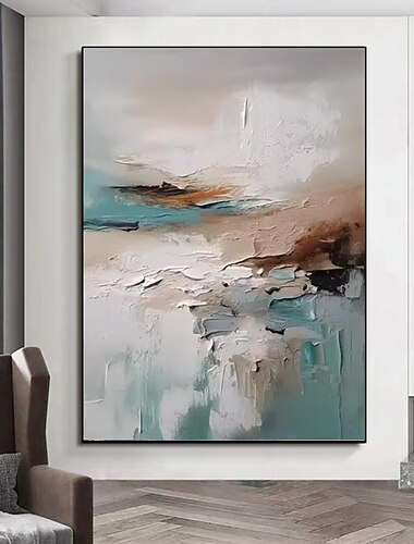 Pintura al óleo pintada a colgar Pintada a mano Vertical Abstracto Moderno Sin marco interior  (sin marco)