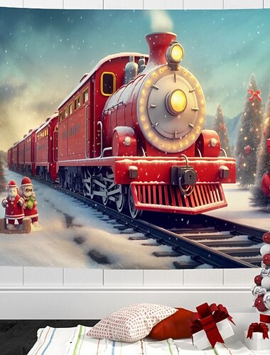 décorations de Noël train de Noël tapisserie suspendue art mural grande tapisserie décor mural photographie toile de fond couverture rideau maison chambre salon décoration
