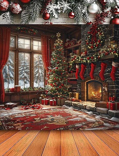 קישוטי חג המולד תלוי שטיח שטיח עץ חג המולד אמנות קיר גדול שטיח קיר ציור קיר תפאורה צילום רקע שמיכה וילון בית חדר שינה קישוט סלון