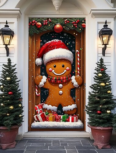 bannière de noël décorations de porte de Noël, couvre-portes, bonhomme en pain d'épices de Noël, tapisserie de porte, , décoration, toile de fond, bannière de porte intérieure/extérieure pour porte