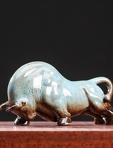 Figura de toro de cerámica de feng shui chino: estatua de búfalo que atrae la prosperidad y la riqueza, decoración de escritorio de oficina, artesanía de animales del zodíaco, coleccionable no