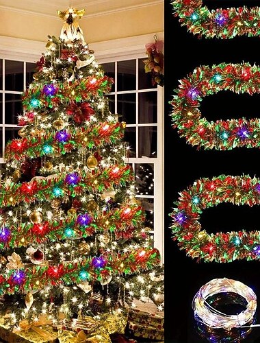 Guirlande lumineuse à 50 LED avec lanternes en forme de fleur, lumières décoratives colorées, guirlande lumineuse pour sapin de Noël, mariage, nouvel an, décoration festive intérieure/extérieure, 1 pièce