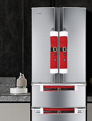 3 db/szett piros polár szövet karácsonyi hűtőajtó kilincs huzat készlet hűtősütő fogantyú védőburkolat karácsonyi lakberendezéshez