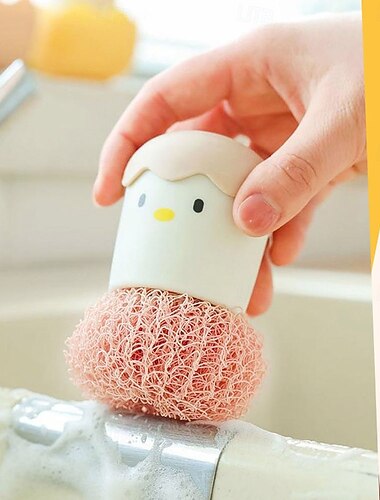 escova de limpeza de desenho animado, utensílio de cozinha para esfregar panelas e frigideiras, escova de cabo para lavar louça, ferramenta essencial de limpeza doméstica