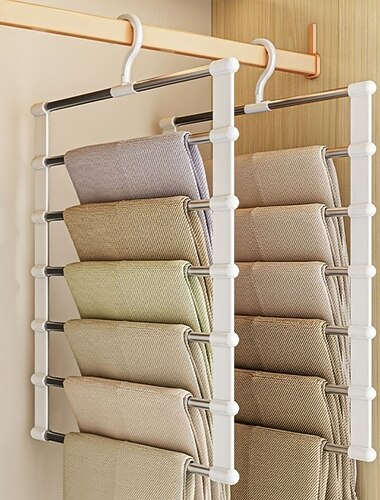 Hosenbügel aus Edelstahl mit 6 Lagen, magischer, faltbarer Hosenständer zum Platzsparen im Kleiderschrank, Aufbewahrungs-Organizer mit Leiterbügeln
