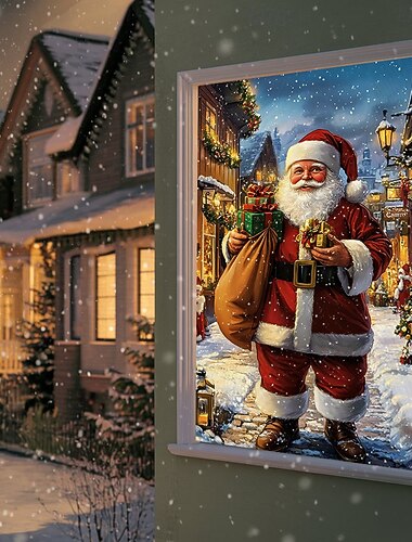 décorations de fenêtre de Noël, cadeau de Père Noël en tissu, rideau festif, affiche de film, décoration de porte de fenêtre pour maison de ferme, autocollants de fenêtre joyeux Noël pour intérieur