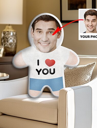 Coussins personnalisés pour le visage, photo personnalisée, coussin humanoïde, cadeau amusant pour anniversaire, pour lui et elle, mini poupée, jouet, je t'aime, Saint-Valentin
