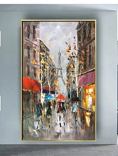 Stadtgemälde, handgemaltes Straßenlandschaftsgemälde, Impressionismusgemälde, Stadtkunstgemälde, handgemaltes urbanes Wandkunst-Ölgemälde, handgemaltes modernes Stadtgemälde, Wandkunstdekor
