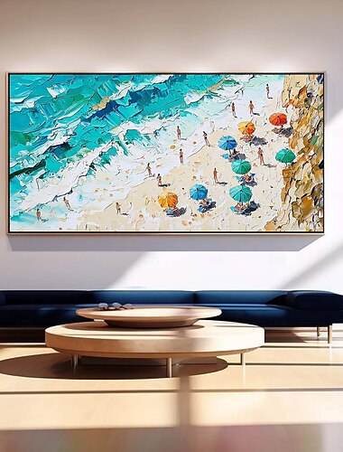 peinture à l'huile originale faite à la main sur toile de plage d'été art mural abstrait de fête de plage pour la décoration intérieure avec cadre tendu/sans cadre intérieur