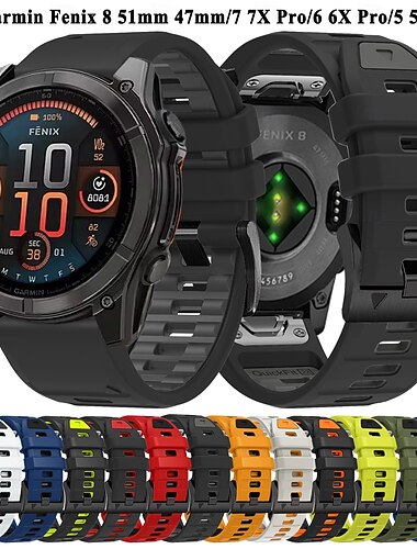 Uhrenarmband für Garmin Fenix 8 47mm 51mm 7X 6 6X Pro Epix Pro Instinct 2X Approach S70 S62 S60 Forerunner 955 945 Epix Marq Descent Quatix 22mm 26mm Silikon Ersatz Gurt Quick Fit Verstellbar