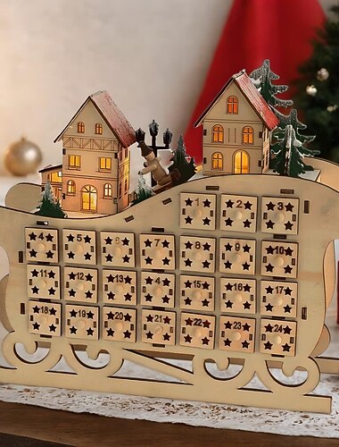 Calendarios de Adviento de Navidad trineo de madera con luces LED almacenamiento de organización de 24 días figuras decorativas para el hogar noticias 2025