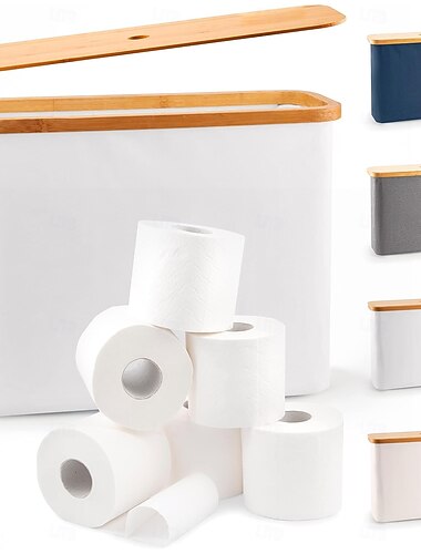 wc-paperiteline 12 rullalle, pinottava ja taitettava - täydellinen kylpyhuoneen järjestäjä - vedenpitävä kori bambukannella - elegantti wc-paperiteline