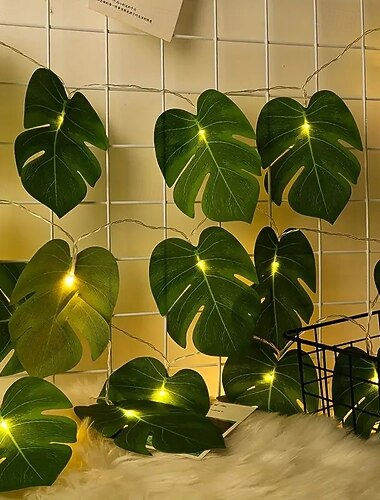 Guirlande lumineuse artificielle en feuille de palmier 10/20 LED pour Noël, anniversaire, mariage, plage, décoration de jardin