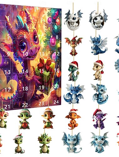 Drachen-Adventskalender 2025 Weihnachts Countdown Kalender mit Drachenornamenten Spielzeug Weihnachts 24 Tage 2025 Adventskalender Weihnachtsbaumdeko