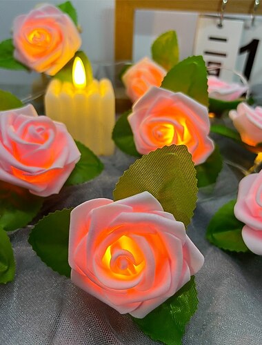 Guirlande lumineuse de fée de rose simulée 10/20 LED USB/alimentation par batterie guirlande lumineuse de Noël mariage Saint Valentin jardin balcon décoration de la maison lumières suspendues