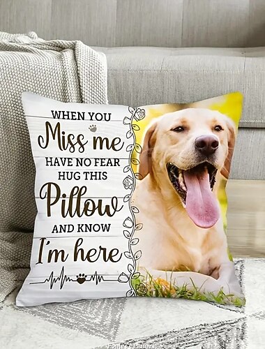 Benutzerdefinierter Haustierfoto Gedenkkissenbezug Kissenbezug Wurfkissen Beileid Geschenk Personalisierte Gedenkgeschenke Wenn du mich vermisst umarme 