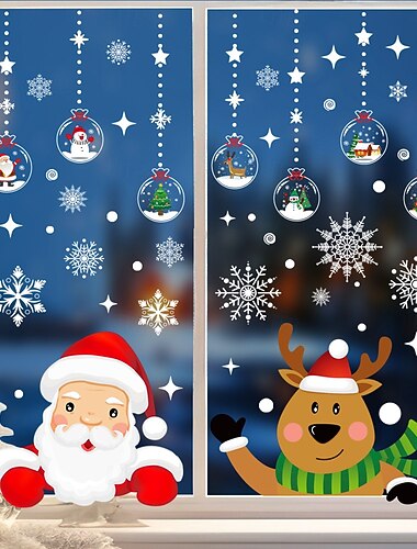 クリスマスウィンドウステッカー、取り外し可能な静電気粘着クリスマスデコレーション、純白のPVC粘着、ホリデーデコレーション用の小さなサイズの取り外し可能なデカールセット