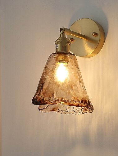 Μοντέρνο ορειχάλκινο απλίκα τοίχου, μινιμαλιστικές απλίκες με γυάλινο καπέλο σε χρώμα τσαγιού, με ρύθμιση 90° πάνω και κάτω, 110-240v (πάρτε μια εφεδρική λάμπα δωρεάν!)