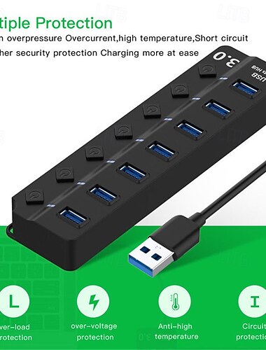 USB 3.0 المحاور 7 الموانئ 7 في 1 أوسب هاب مع USB3.0 * 7 5V / 2A توصيل الطاقة من أجل لابتوب