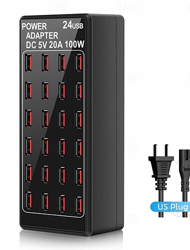 Nuevo artículo, estación de carga rápida USB de 24 puertos, 5 V, 20 A, 100 W, cargador rápido USB de escritorio para viajes, estación de carga con múltiples puertos