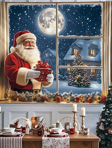 Adornos navideños, tapiz colgante, Papá Noel, ventana exterior, arte de pared, tapiz grande, decoración mural, fotografía, telón de fondo, manta, cortina, decoración del hogar, dormitorio, sala de