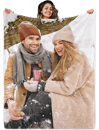 Individuelle Decke mit Bildtext Personalisierte 1 Foto Decke HD-Druck Angepasste Flanell Wurfdecke Geschenke für Mama Papa Paar Freundin Freund Frau Mann Geschenk