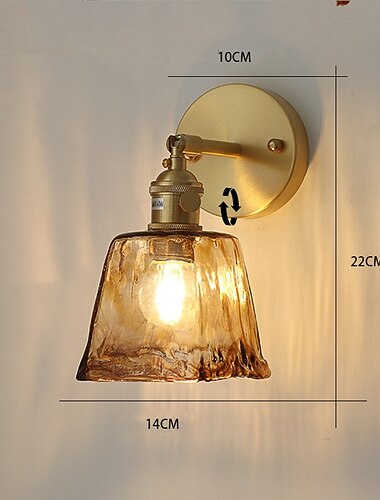 モダンな真鍮製ウォールライト、ミニマリストな燭台、茶色のガラスシェード、上下90°調節可能なウォールランプ、110-240V