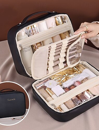 3-in-1 multifunctionele PU cosmetische tas, grote capaciteit en premium draagbare make-up kwasten organizer, reis make-up koffer, Moederdag cadeau voor vrouwen