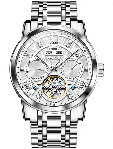 OLEVS 6701 オリジナル メンズ 自動機械式ウォッチ トップブランド カレンダー ステンレススチール 防水 メンズウォッチ