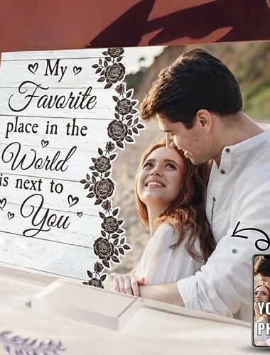 Plaque photo en acrylique personnalisée avec base cadeau de mariage sur mesure pour couple plaque 'Mon endroit préféré au monde est avec toi' fête des pères anniversaire mariage cadeau de mariage