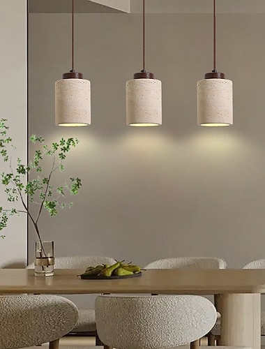Lampada a sospensione cilindrica in pietra di travertino stile wabi-sabi, piccola, moderna, stile metà secolo, 85-265 V (lampadina di ricambio in omaggio!).