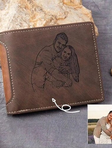 Personalisierte Foto-gravierte Leder-Geldbörse das beste Geschenk für Papa Bifold-Geldbörse für Männer Ehemann Sohn Vatertag Geburtstag Weihnachten