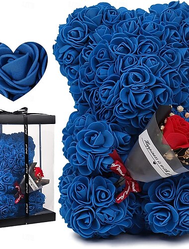 Arrangement floral artificiel en forme d'ours en roses, cadeau pour la fête des mères - roses en mousse avec récipient pour la fête des mères, un anniversaire, un mariage, un anniversaire